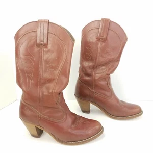Vintage Dexter Western Boots Brown Leather Cowgirl Heeled Shoes USA Made Sz 6.5 - Picture 1 of 7