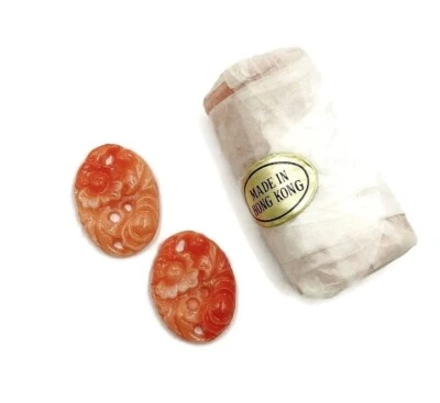 12 Vintage Hong Kong Coral Resin Floral 18x13mm. Oval Cabochon Cameos 282PT - Изображение 1 из 4