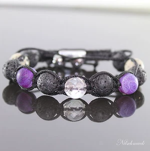 Damen Lila Craved Frosted Lava Beads Shamballa Armband Kristall Perl für Frauen - Bild 1 von 1