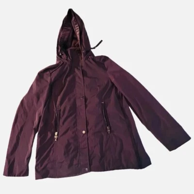 Antonio Melani 夹克女式 M 紫色天鹅绒装饰全拉链连帽衫 — 第 1/4 张图片