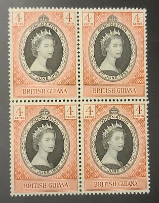 BRITISH GUIANA GUYANA 1953 CORONATION STAMPS QEII Sc 252. SG 330 BLOCK 4 MINT NH - Image 1 of 4