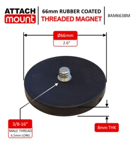 66mm 3/8"-16 Male Threaded Magnet Rubber Coated - Picture 1 of 5