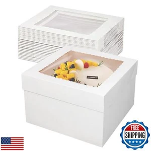 Scatole per Torte,12x12x8 Pollici 10pz Bianche Scatole per Panetteria Scatole per Torte con Tagliere per Torte - Foto 1 di 5