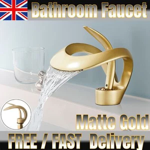 Modern Bathroom High Rise Countertop Basin Sink Mixer Tap Tall Taps Faucet Gold - Picture 1 of 8
