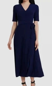 MSK Women's Blue Stretch Jersey Knit Pullover V-Neck Midi Dress Size M - Picture 1 of 2