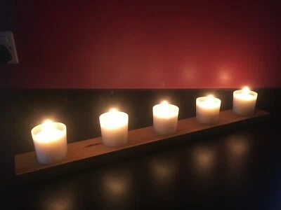 Votive Candle Tray in Reclaimed Pitch Pine - complete with Candles & Holders - Image 1 of 4
