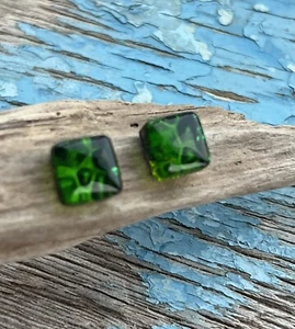 Dichroic Glass Square Studs Cornwall Seaweed Green - Picture 1 of 8