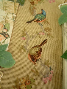 Hand Crafted Vivid Birds Flowers Vintage French Needlepoint Canvas Preworked - Picture 1 of 8