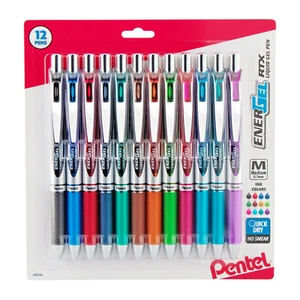 Pentel EnerGel RTX Retractable Liquid Gel Pens, Medium Point, 12 Assorted Colors - Picture 1 of 8