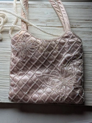 Bolso de mano de noche formal con cuentas rosa de colección 6x6 pulgadas mariposa retro elegante elegante elegante Foto 1 de 4