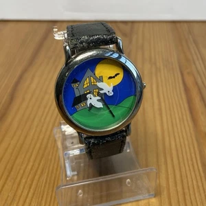 Vintage Halloween Uhr Spukhaus Fledermäuse rotierende Geister Sekunden 35 mm - neue Batterie - Bild 1 von 6