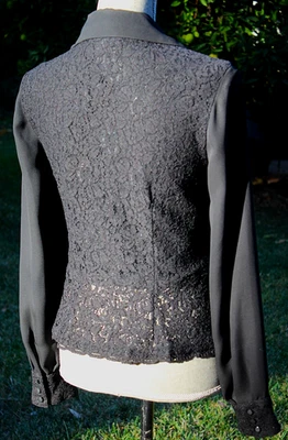 Chaqueta Blazer Evan Picone Negra Encaje Manga Transparente Elegante Talla 4-6 Foto 1 de 4