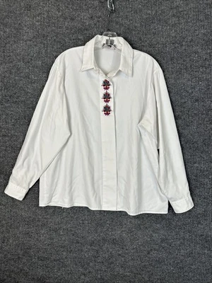 复古 Liz Baker 女式白色纽扣衬衫 16W 码刺绣小屋 — 第 1/4 张图片