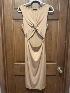 21 Saints Womens Dress Large Ribbed Knit with a middle slit dark tan - Picture 1 of 7