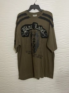 Vintage Y2K Blac Label Herren King Skull Skater Kurzarm Armeegrün Hemd 5X - Bild 1 von 3