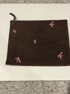 Kate Spade Needlepoint Iniziale Marrone Rosa Cosmetico Pouch Bag Astuccio Vintage - Foto 1 di 6