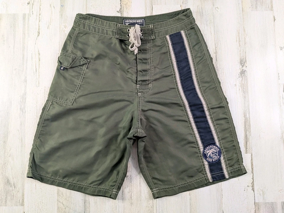 Vintage 90s Y2K Abercrombie Fitch Board Shorts Mens Green Blue Cargo Nylon - Image 1 of 4