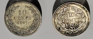 Set of (2) 1897 & 1928 Netherlands 10 Cents Silver World Coins - Picture 1 of 2