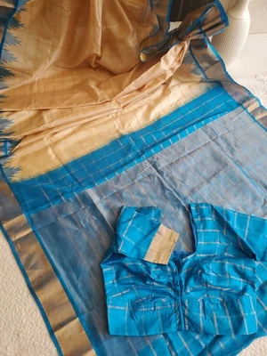 Mujeres Pura Seda Gadwal Sari Telar de Mano Festivo Étnico Real W Blusa Foto 1 de 4