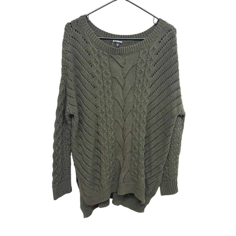 Suéter Túnica Express Verde Oliva Tejido con Cable L Acogedor Academia Tranquilo Lujo Otoño Foto 1 de 4