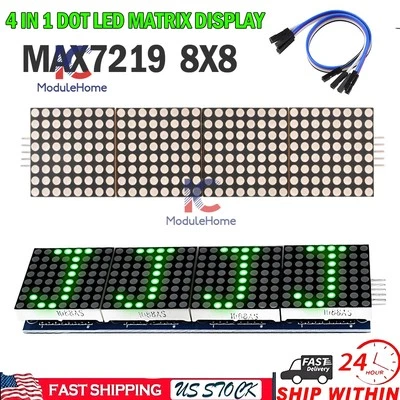 4 in 1 Dot Matrix Green LED Display Module MAX7219 5P line 8x8 For Arduino US - Image 1 of 4