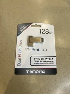 Memorex Dual Flash Drive 128GB Type-C & Type-A USB 3.2 For Android & Apple NEW - Afbeelding 1 van 2