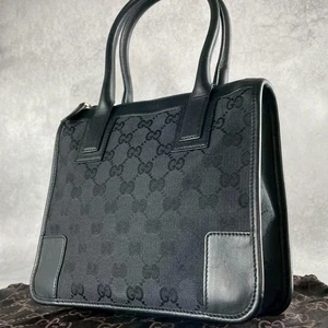 Gucci GG Canvas Leather Black Handbag Vanity Pouch Storage Bag Auth - Picture 1 of 10