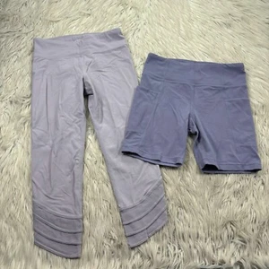 LOT 2 - Athleta Girl Youth L 12 Purple Bike Shorts Leggings - Picture 1 of 6