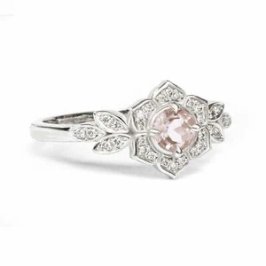 2Ct Lab-Created Morganite Engagement Ring Flower Leaf REAL 9ct SOLID White Gold - Picture 1 of 4