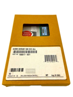 166617-B21 I Genuine New HP 64MB SDRAM DIMM Memory Module 100MHz ECC 323016-001 - Image 1 of 3