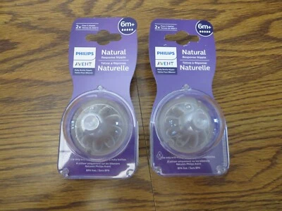 (2) Paquete de 2 pezones Philips AVENT 6m+ respuesta natural 2x flujo 4 pezones totales Foto 1 de 4