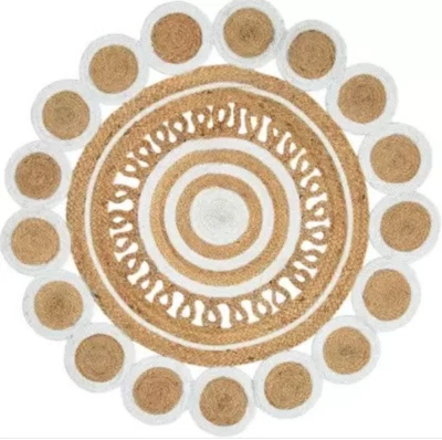 Rug Natural Jute Braided Style Reversible Rustic Carpet Dinning Living Area Rugs - Image 1 of 4