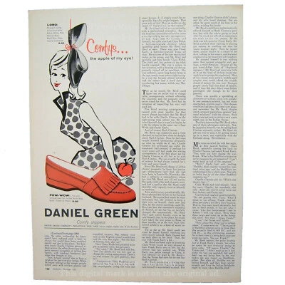 Zapatillas cómodas Daniel Green Correctol para mujer laxantes 1957 McCall's Magazine anuncio Foto 1 de 2