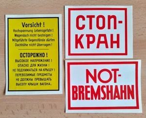 3x seltene DDR Deutsche Reichsbahn RAW - Zug Güterwagon Hinweisschilder russisch - Bild 1 von 6
