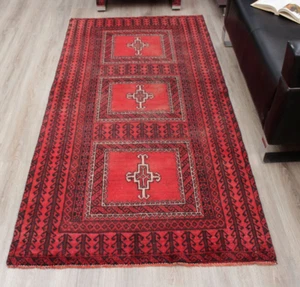 4x7 Traditional Red Black Geometric Hand Knotted Wool Vintage Area Rug Carpet - Picture 1 of 17