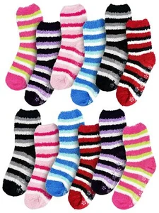 Fuzzy Socks 12 Pairs Womens Girls Non-Skid Gripper Bottom Warm Winter Holiday... - Picture 1 of 8