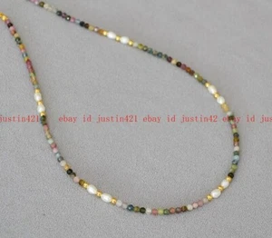 Collar Facetado 3mm Natural Multicolor Turmalina Perla Blanca Cuentas Redondas AAA - Imagen 1 de 6