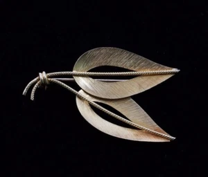 14K Gelbgold moderne Blatt Anstecknadel/Brosche mit mattem Finish, italienischer Hersteller - Bild 1 von 5