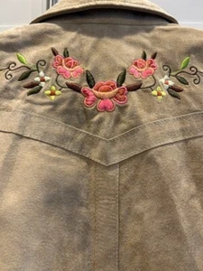 Vintage GAP Suede Jean Jacket Girls Embroidered Florals - XL - 12 - Picture 1 of 6