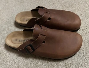 Men's NAOT brown leather sandals clogs slip on Size EU 47, buckle - Picture 1 of 13