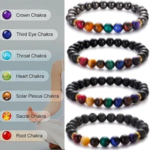 Natural Stone 7 Chakras Bracelet Men Women Tiger Eye Healing Yoga Bead Bracelets - Picture 1 of 26