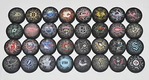 HOCKEY PUCKS ALL 32 NHL TEAMS Complete Set "Clone" Logo Puck Lot SEATTLE UTAH+ - Picture 1 of 4