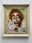 Superb Mid Century 1970s OIL PAINTING CLOWN Circus Performer Vibrant Makeup Face