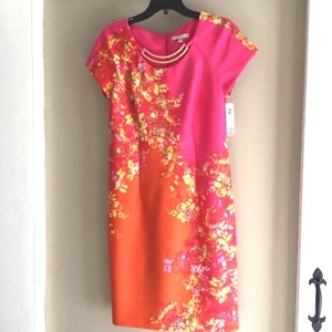NUEVO CON ETIQUETAS SANDRA DARREN Vestido recto manga gorra cóctel verano con cuello 10 - Imagen 1 de 4