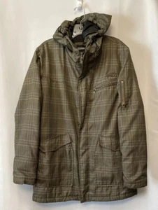 Billabong mens M Khaki Green plaid hooded coat soft - Picture 1 of 12