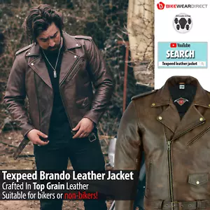 Cuero Brando Chaqueta Motocicleta Marlon Motociclista Con Armadura Ce Proteger - Imagen 1 de 17
