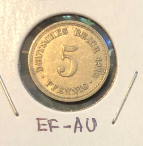 1913 F German Reich Empire 5 Pfennig HIGH GRADE Copper Nickel Coin-10mm-KM#11 - Picture 1 of 4