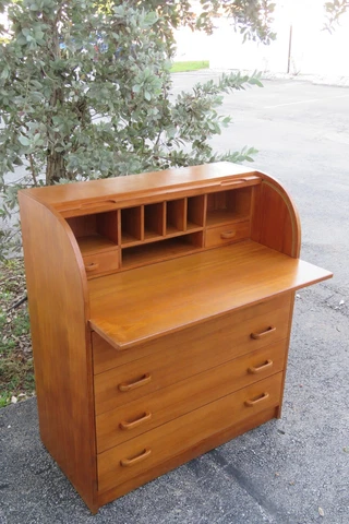 Danish Modern Mid Century Teak Wood Roll Top Secretary Desk 3782 Cover
