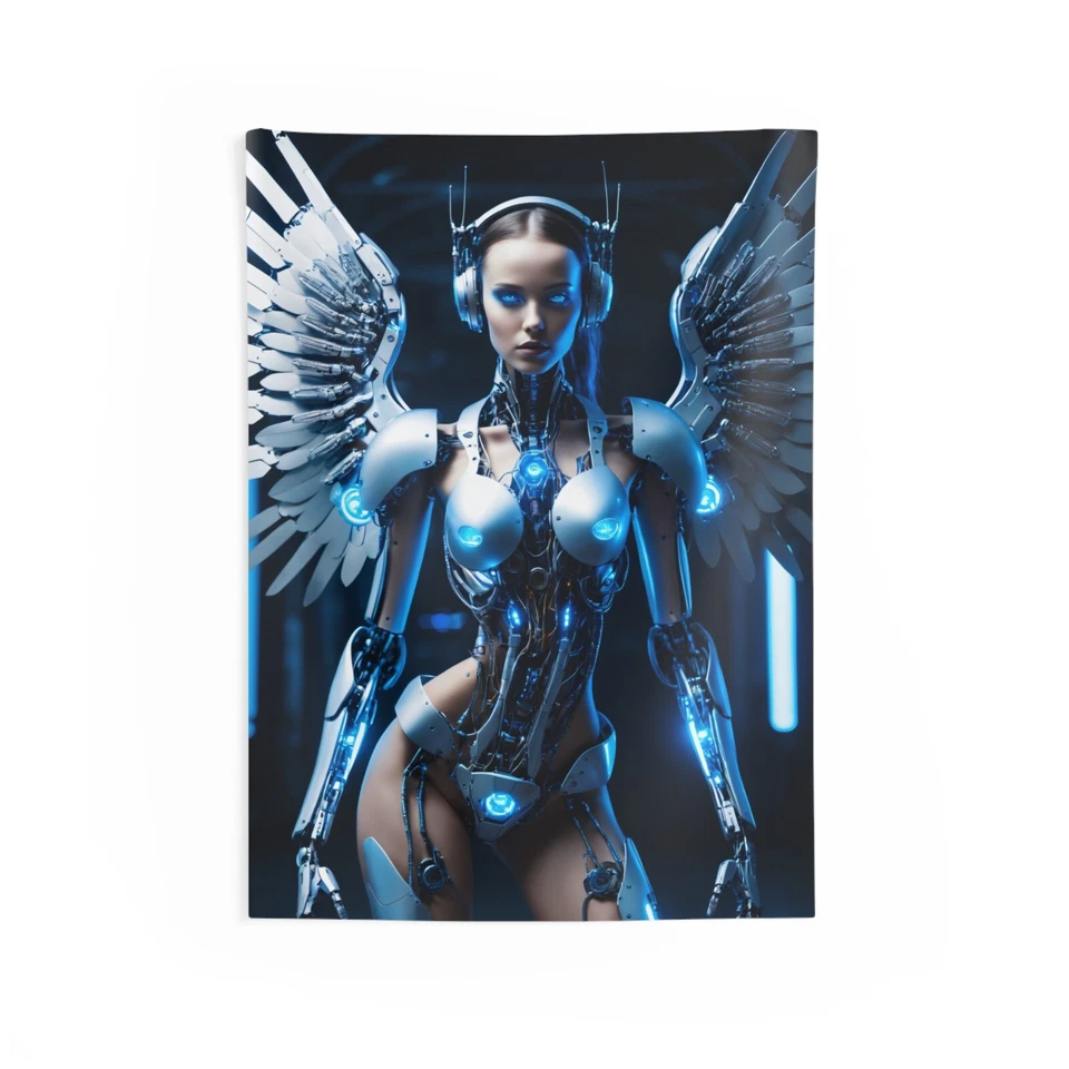Cyberpunk Chica Arte Fantasía Ángel Cyborg Tapiz Celestial Tec Mujeres Semidiós Foto 1 de 1