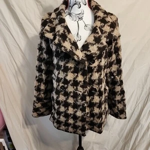 Hilary Radley Alpaca Houndstooth Womens Coat Size 2 Beige And Black Made In Peru - Picture 1 of 9